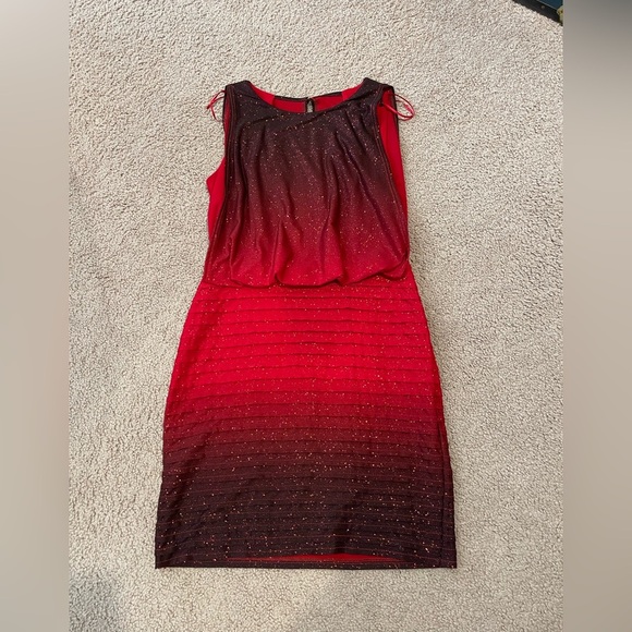 Women's R&M RICHARDS red glitter ruffled sleveless MiniDress - Picture 2 of 11